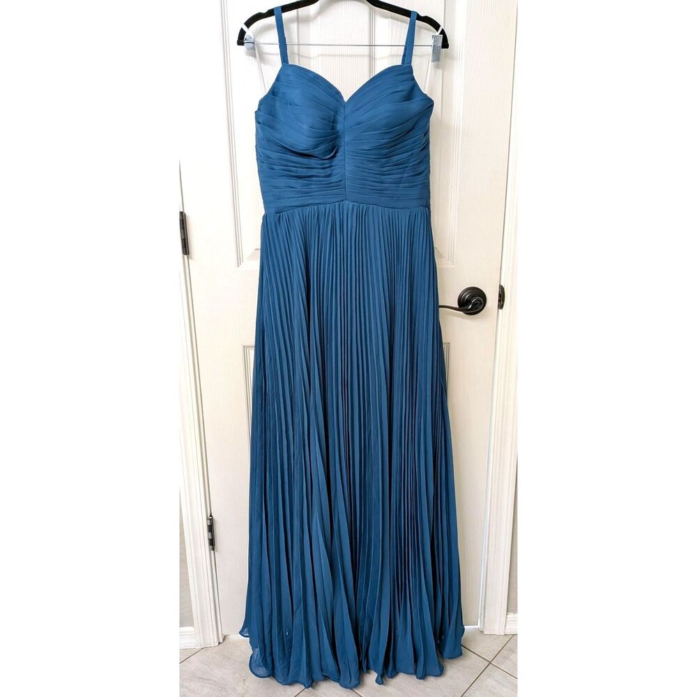 NWT Blue Maxi Bridal Dress Corset Back Gown Gala Event Pleated Chiffon SZ 8